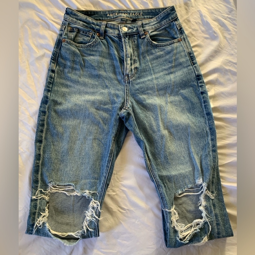 American Eagle Outfitters Light Blue Distressed Mom Jeans